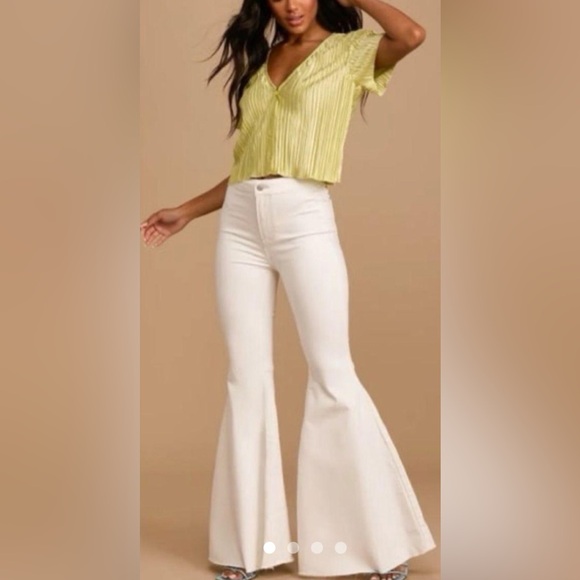 We The Free Denim - Free People We The Free Just Float Wide Leg Jean White Raw Hem Womens 27.